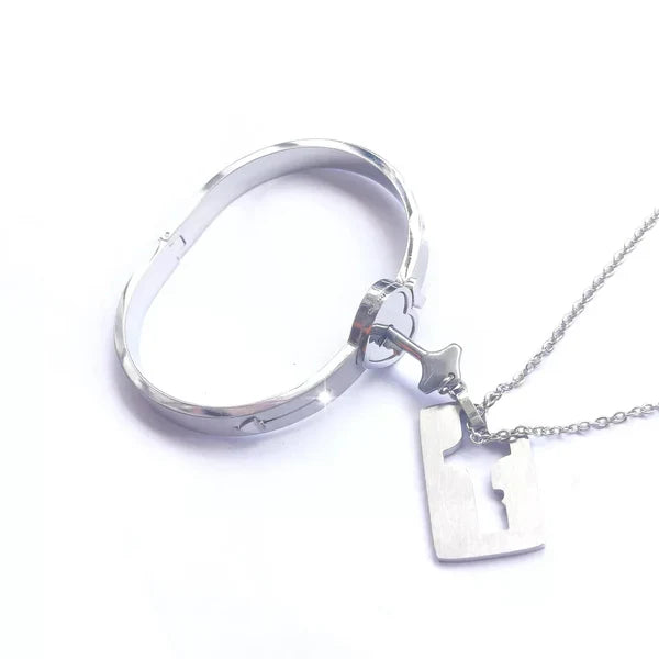 Silver Love Lock Bracelet With Key