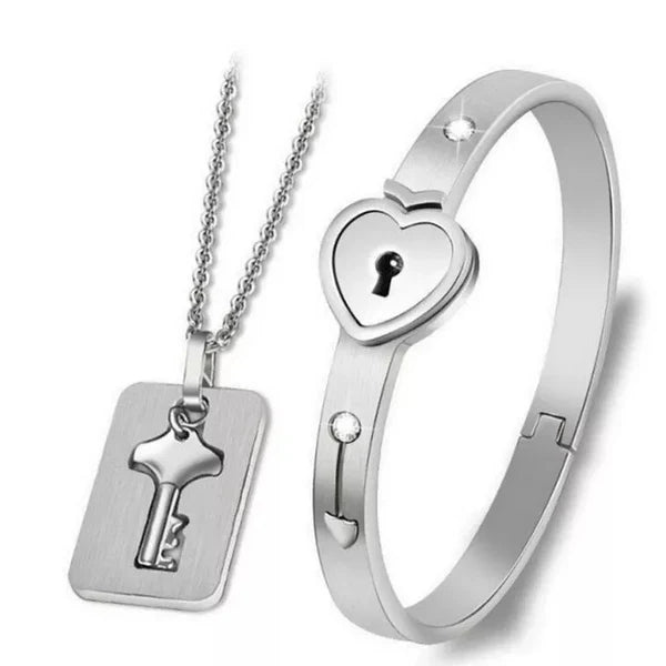 Silver Love Lock Bracelet With Key