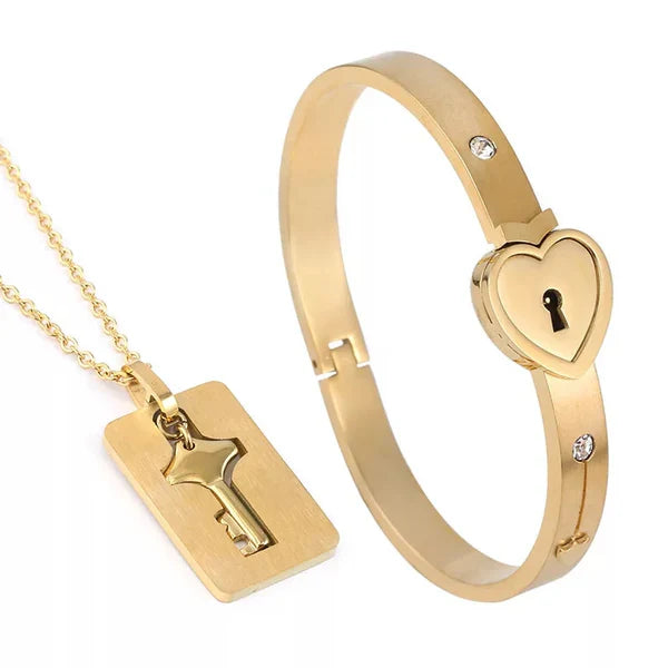 Golden Love Lock Bracelet With Key