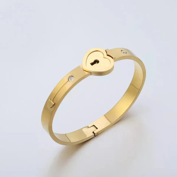 Golden Love Lock Bracelet With Key