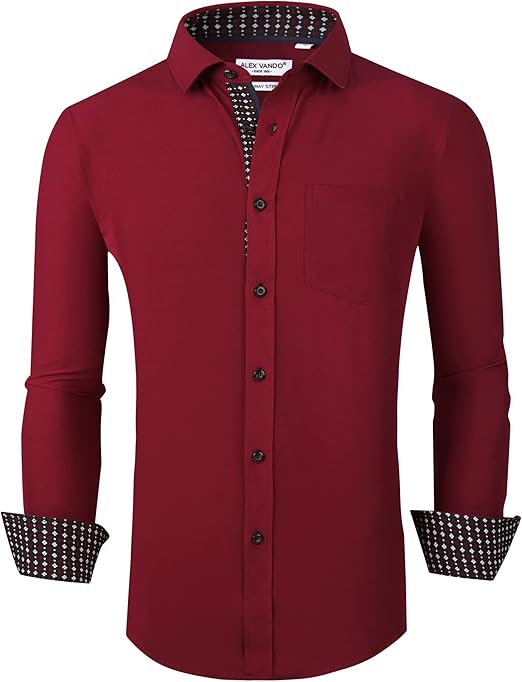 Alex Vando Mens Dress Shirt Wrinkle Free Regular Fit 4-Way Stretch Button Down Shirts