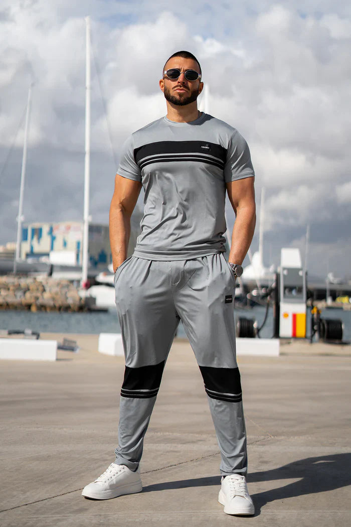 Nextage Silver Stripes Leather Slogan Tracksuit