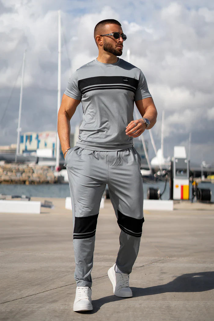 Nextage Silver Stripes Leather Slogan Tracksuit