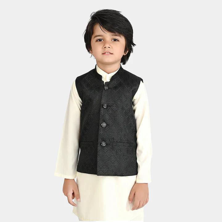 Boys Poly Viscose Waistcoat (Self Textured)-NAVY