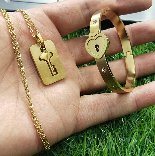 Golden Love Lock Bracelet With Key