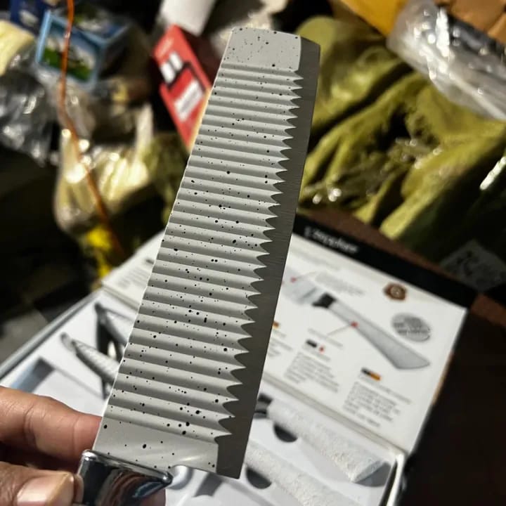 Bass/Zepter 6 Pieces Kitchen Knife Set- Stainless Steel With Leather Covering Handle- Unique Design